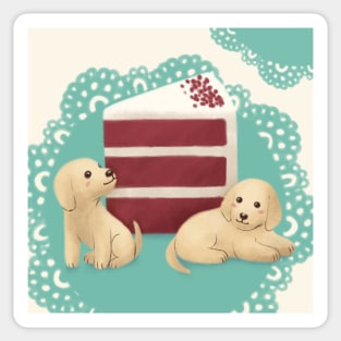 Cute Golden Retriever and Dessert Illustration Art Sticker
